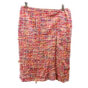 Vintage Escada Tweed Skirt 42 12 large pink yellow blue